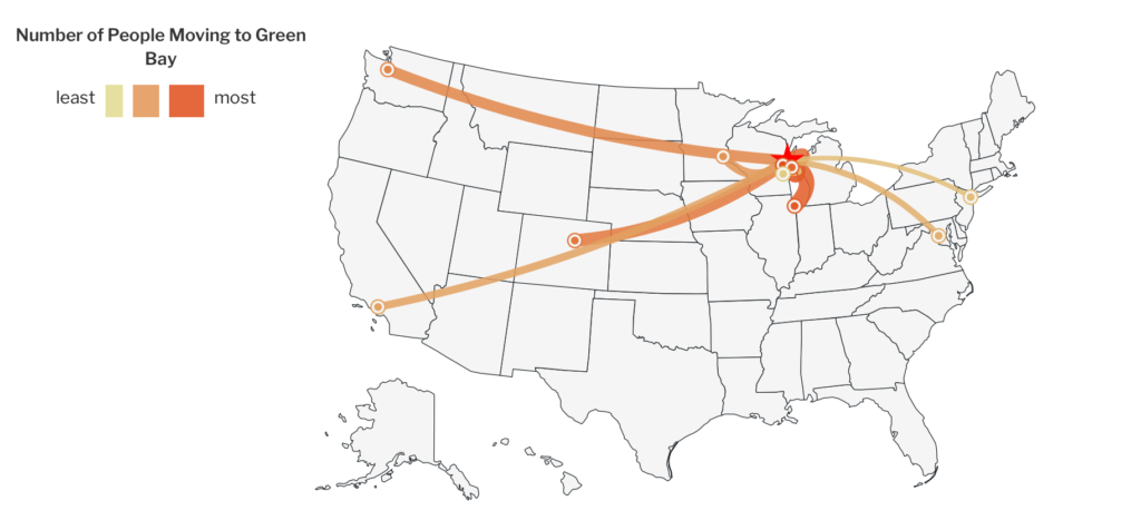 Map of the areas people are moving from to come to Green Bay.