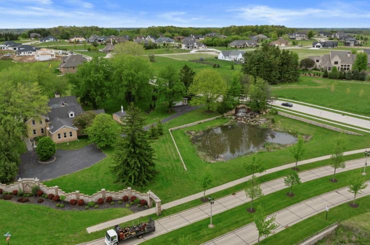 The pond at the entrance to Apple Hill Farms