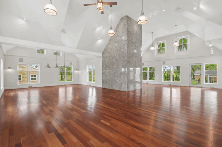 This is the view as you enter the ballroom - 30+ foot tall ceilings and custom lighting.