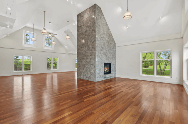 The marble fireplace is massive, and the ballroom is even bigger.