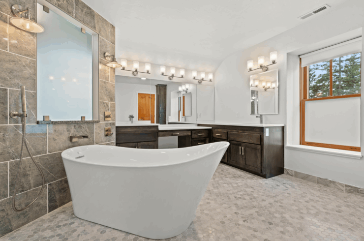 The main bathroom is full of beautiful light and has space for everything