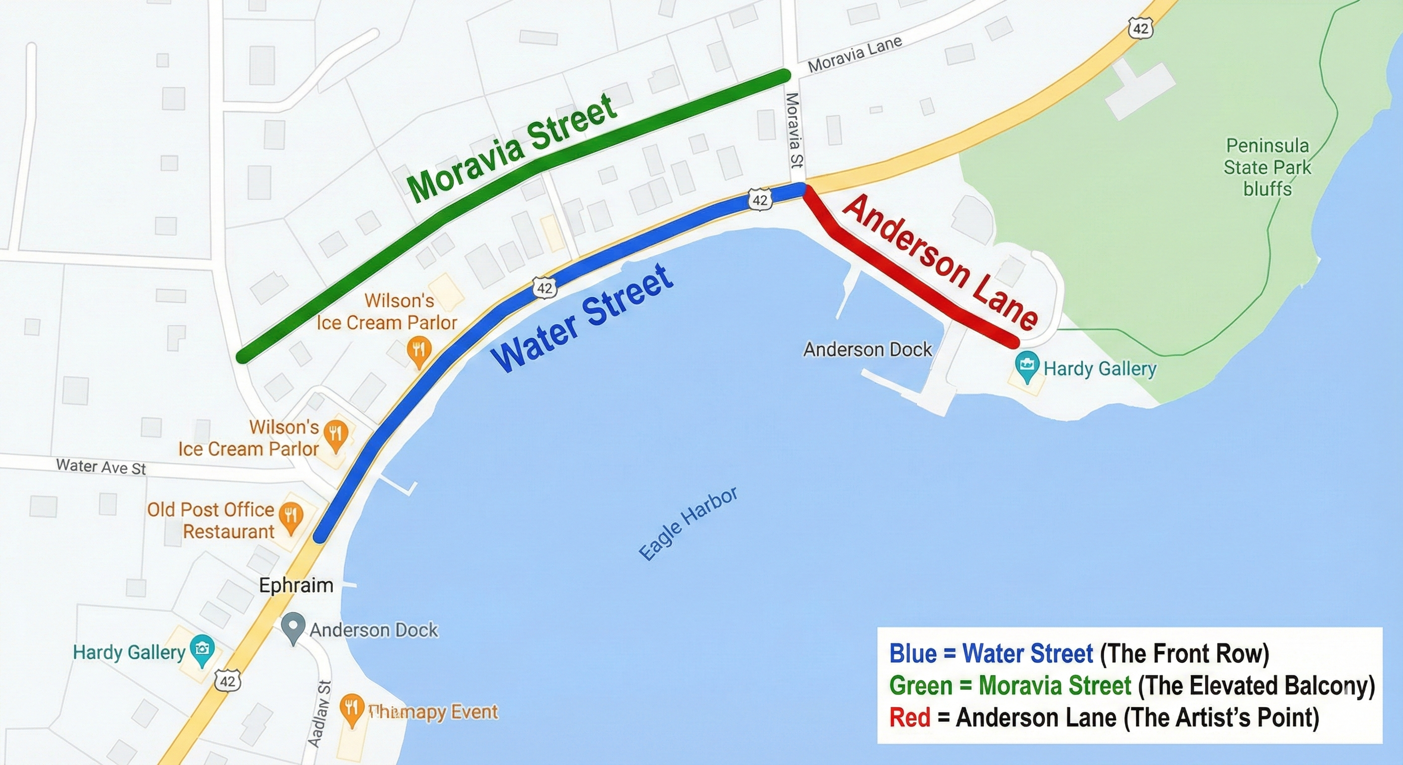 Best view for sunset Ephraim waterfront homes:  Top 3 Streets on Eagle Harbor